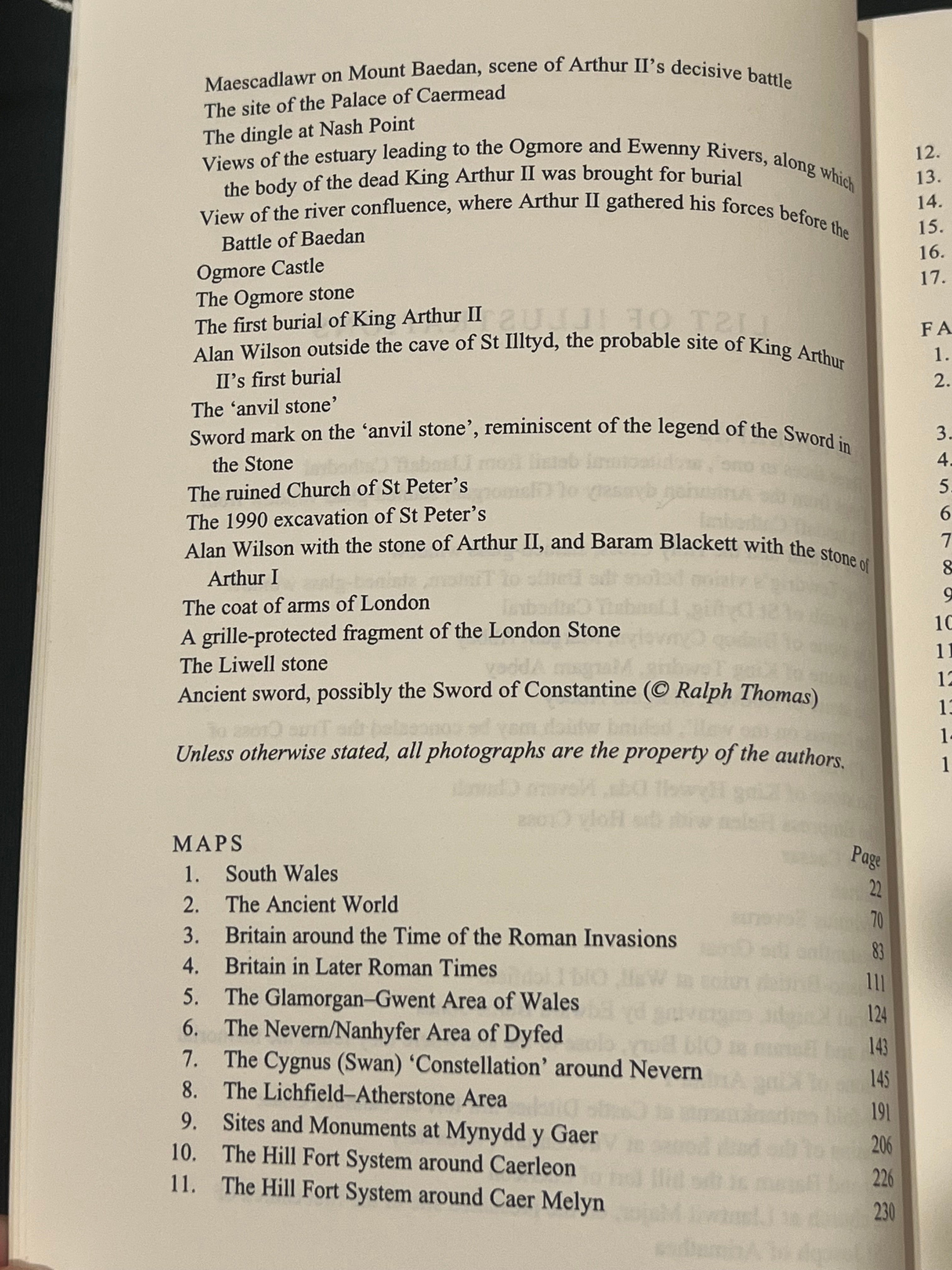 A photographed open book page showing printed text, with the title 'MASCRAWDLY ON MOUNT BAEDAN, SCENE OF ARTHUR II'S DECISIVE BATTLE' at the top and a maps section at the bottom.