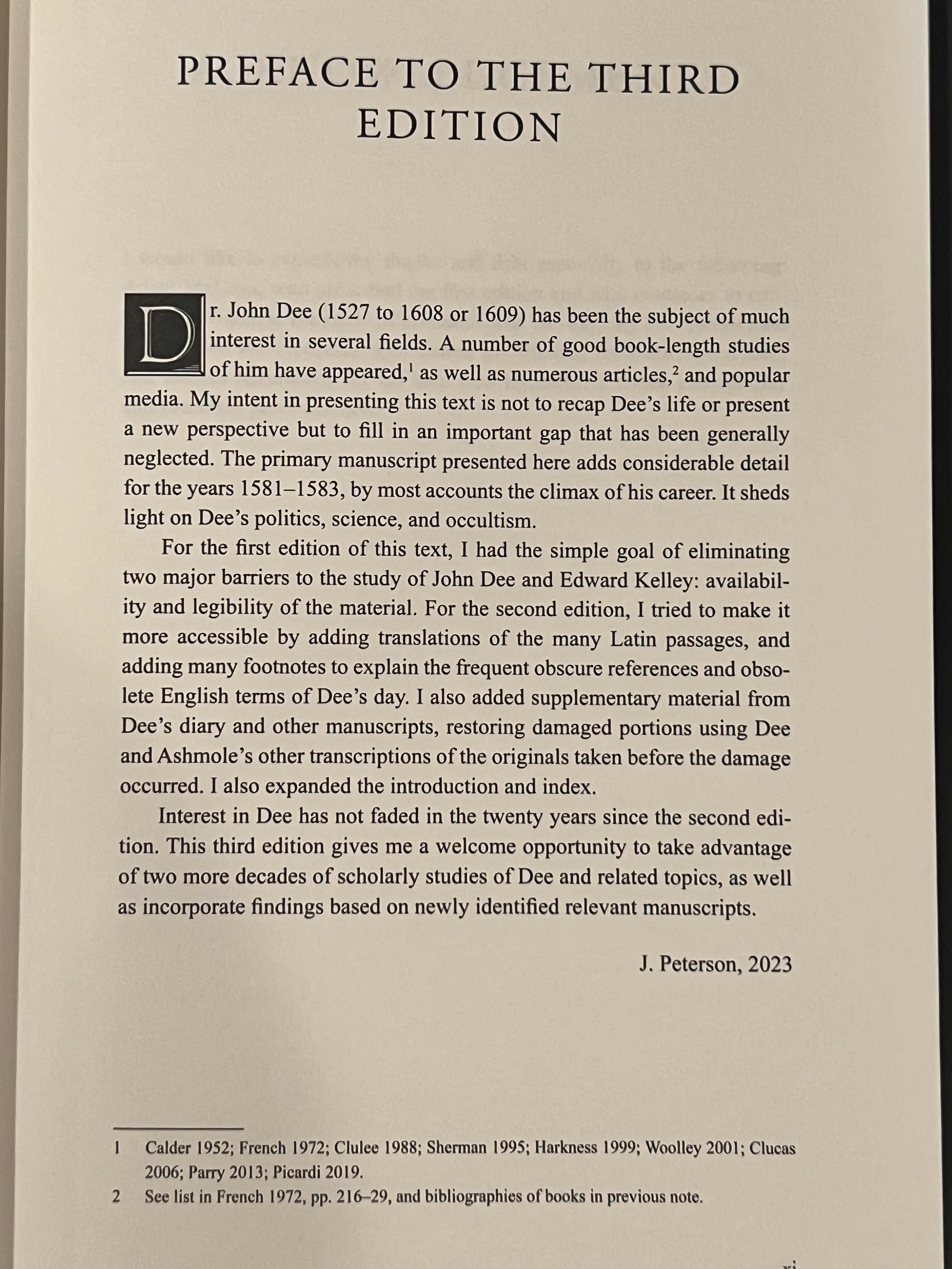 A photographed book page with the title 'PREFACE TO THE THIRD EDITION' at the top and a block of text below, including the author name 'J. Peterson, 2023' at the bottom right.