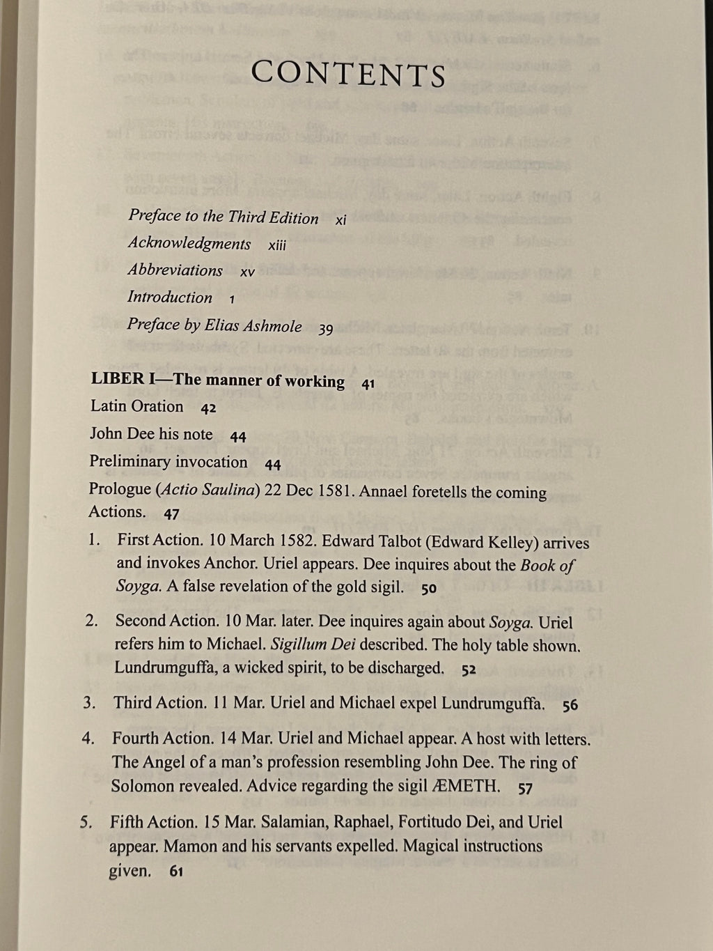A photographed printed page showing the table of contents of a book, with the title 'CONTENTS' and chapter and page references in black text on an off-white page.