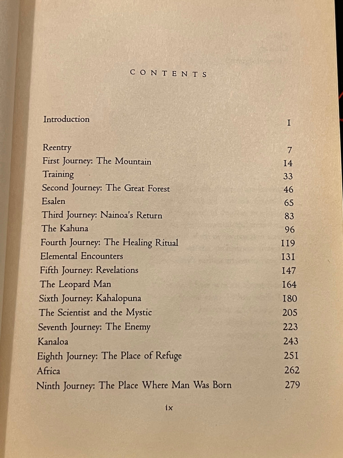 A printed table of contents page from a book, showing chapter titles and page numbers on an off-white page.