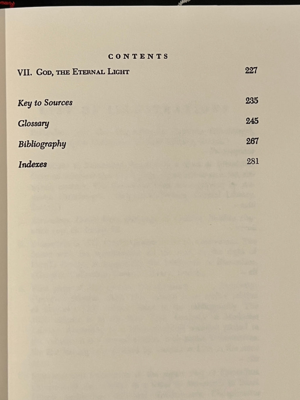A printed book table of contents page with black serif text on an off-white page, listing chapter and section headings with page numbers.